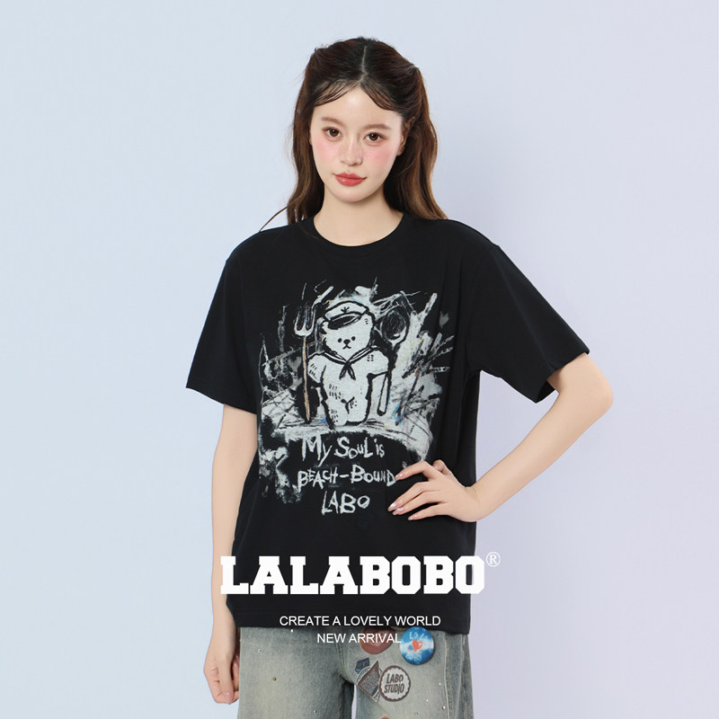 LALABOBO李小冉线性小熊短袖T