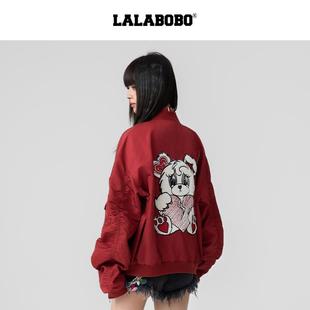 小熊印花夹克上衣 新年棒球服原创新款 李梦颖同款 LALABOBO25年夏季