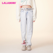 WXZC64 LBDA LALABOBO26春夏复古风休闲骰子水果高腰纯棉牛仔裤 女