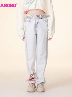 LALABOBO24春季复古风休闲骰子水果高腰纯棉牛仔裤女|LBDA-WXZC64