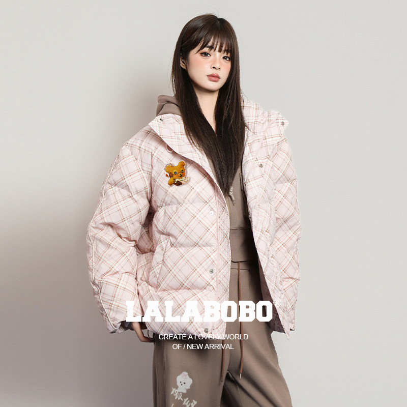 LALABOBO饼干熊格纹羽绒服