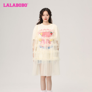 LBCB LALABOBO春夏新品 连衣身裙 温柔百搭网纱针织短袖 WLZY45 法式