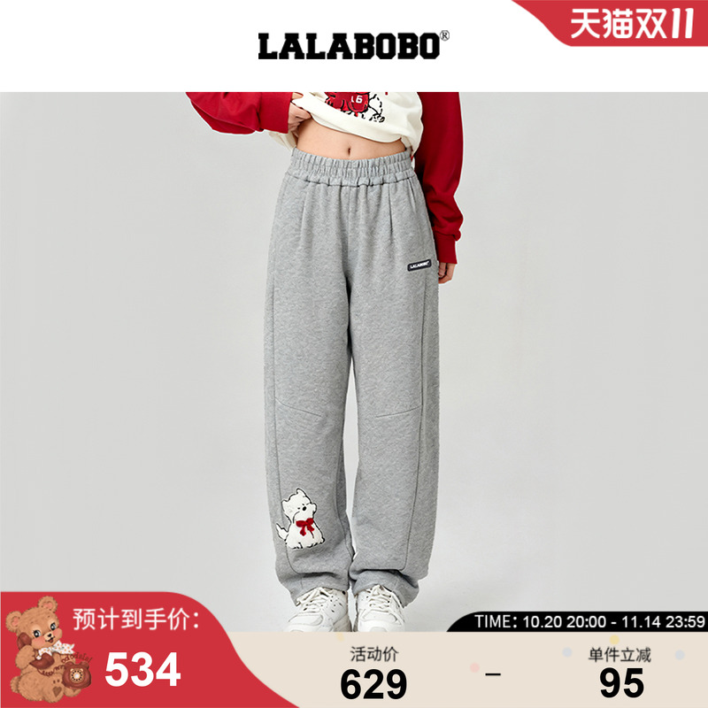 LALABOBO蝴蝶结小狗针织长裤
