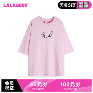 新款 LALABOBO24夏季 宽松可爱甜美软糖兔字母短袖 T恤女LBDB WSDT34