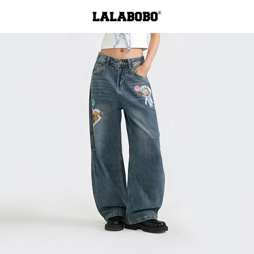 LALABOBO领结牛仔长裤
