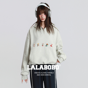 LALABOBO卫衣25年秋新潮原创连帽巨好看印花百搭外套 商场同款
