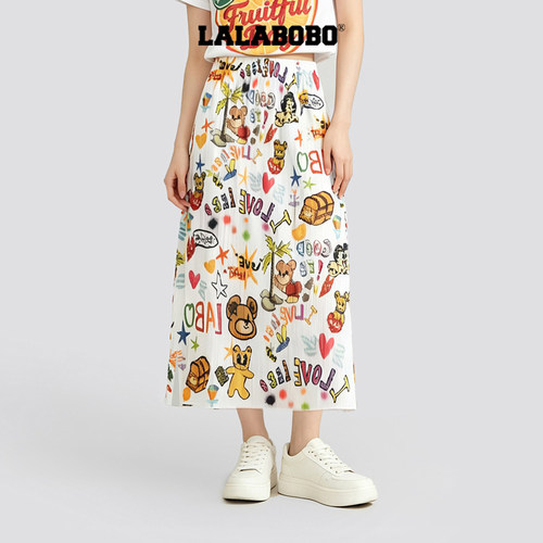 LALABOBO涂鸦梭织半身裙
