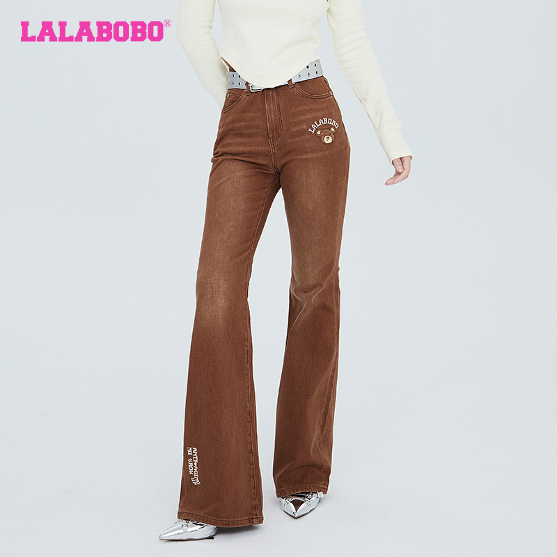 流新款可爱暖阳熊喇叭牛仔裤