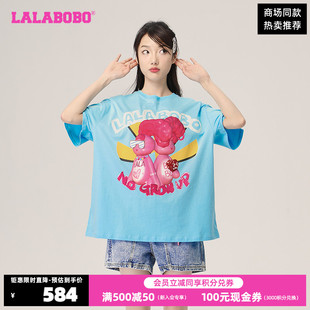 打底衫 时尚 双生兔潮流男友短袖 WSDT40 LALABOBO春新品 T恤女 LBCB