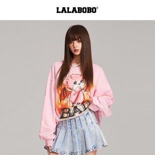 卫衣女原创新款 LALABOBO25年夏季 潮牌圆领印花上衣 商场同款