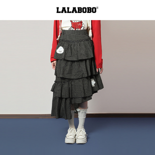 LALABOBO不规则半裙26年春原创复古荷叶边裙子 快乐护卫队系列
