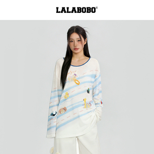 【海洋来信】LALABOBO长袖T恤26年春新潮原创青春手绘风印花上衣