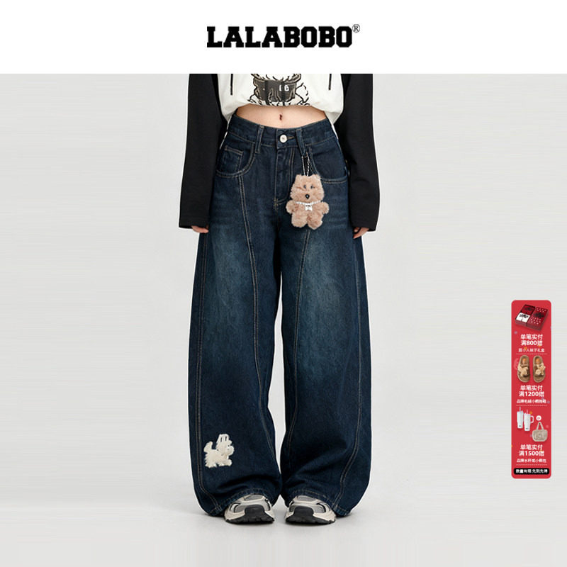 【玩偶小狗】LALABOBO弯刀牛仔裤25年秋新款潮原创宽松松弛感裤子,女装/女士精品,牛仔裤,淘宝优惠券,粉丝福利购,淘宝优惠卷
