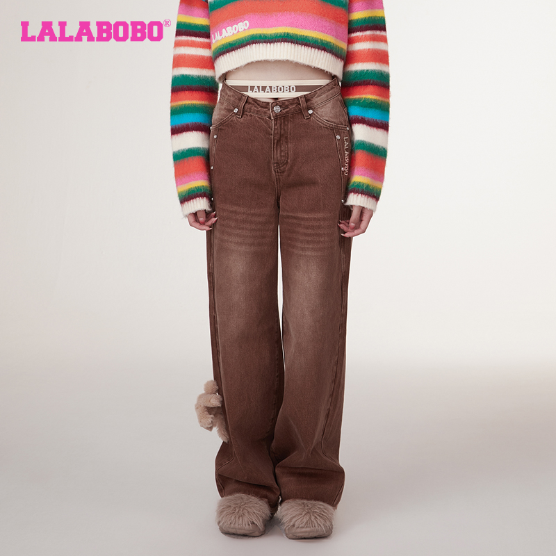 可爱休闲瘫瘫兔高腰直筒牛仔裤