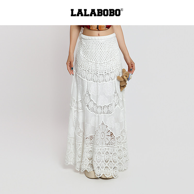 【西部小熊】LALABOBO蕾丝半身裙白色复古A字裙26年夏新设计感