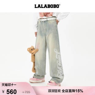 【苏新皓同款】LALABOBO 夏季牛仔裤女原创新款潮小熊直筒裤子