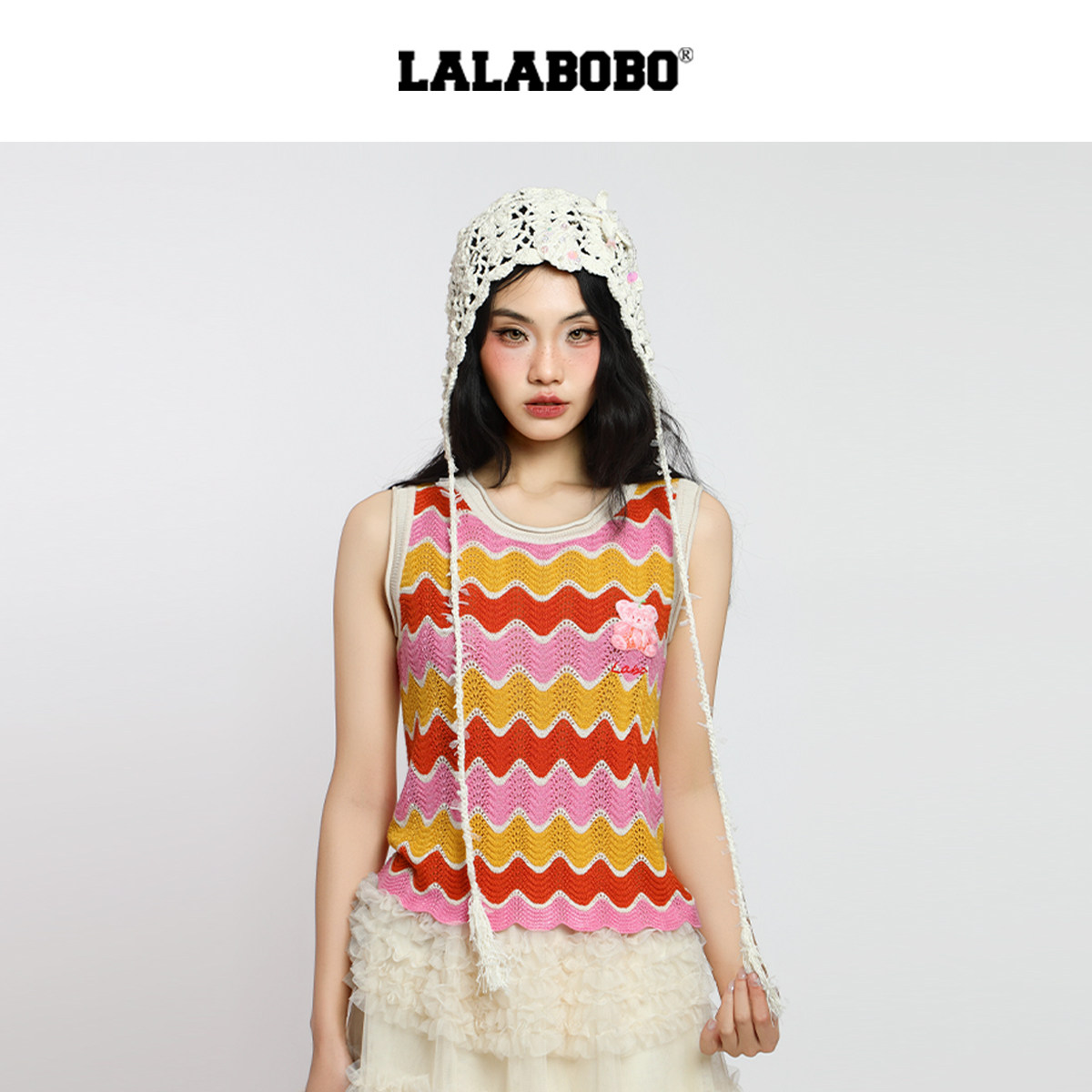 LALABOBO波浪纹毛织背心