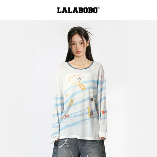 LALABOBO手绘海洋长袖T恤