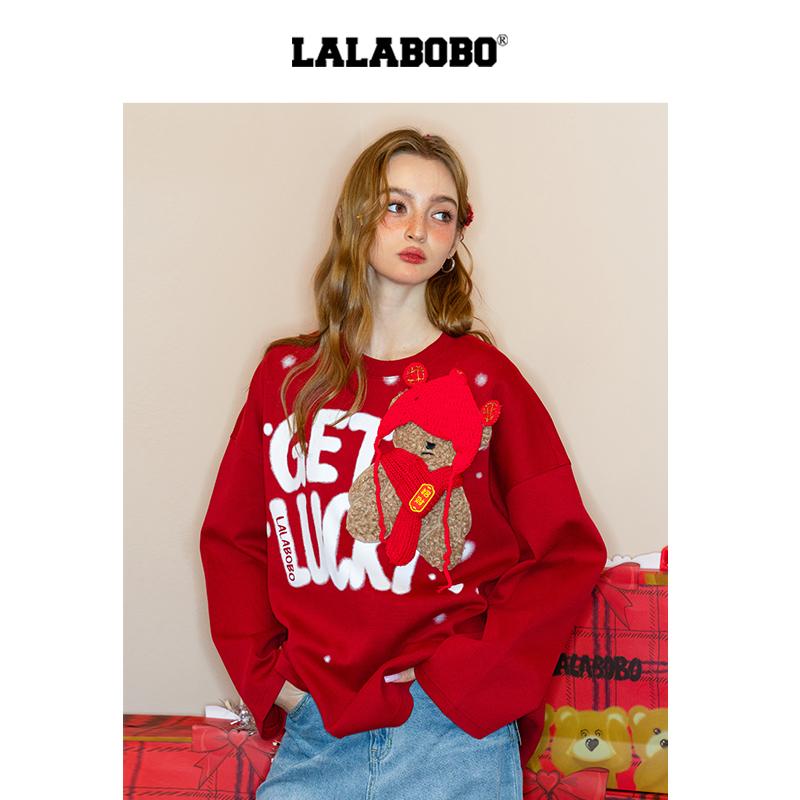 LALABOBO新年小熊长袖卫T