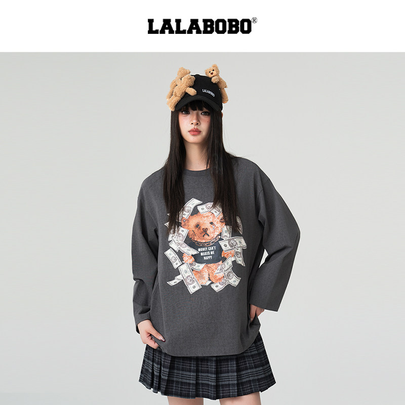 【商场同款】LALABOBO流行冬季打底衫女原创新款潮牌印花长袖