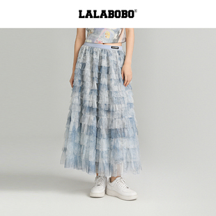 【海洋来信】LALABOBO蛋糕裙26年春新原创网纱百褶裙过膝中长裙子