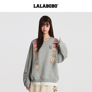 玩偶系列LALABOBO背带卫衣25年冬新高级感印花百搭外套 周深同款