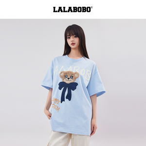 LALABOBO小熊蝴蝶结字母T恤