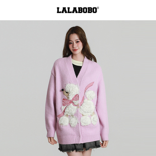 慵懒风百搭外套 LALABOBO毛织毛衣25年冬新潮原创开衫 贵宾小狗