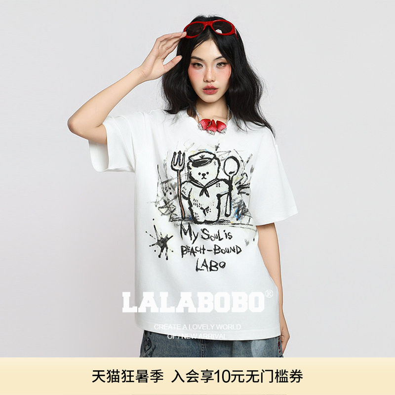 LALABOBO线性小熊短袖T