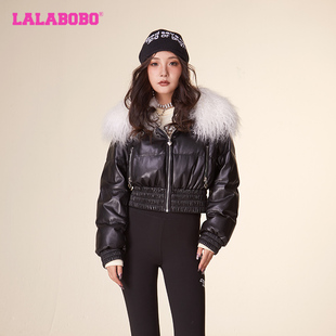LBCD LALABOBO春保暖毛领皮面羽绒服女 WSYR29 蛋白皮 钟雯冠同款