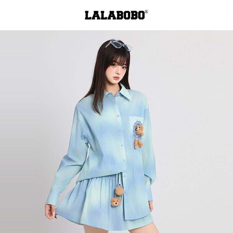 【丁程鑫同款】LALABOBO衬衫26年夏款潮原创清新渐变印花长袖上衣