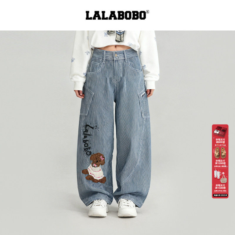 【商场同款】LALABOBO牛仔裤25年秋新款潮原创弯刀宽松松弛感裤子,女装/女士精品,牛仔裤,淘宝优惠券,粉丝福利购,淘宝优惠卷