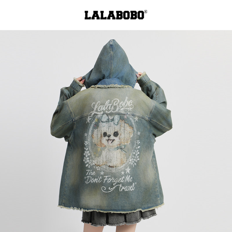 LALABOBO布丁小狗连帽牛仔夹克