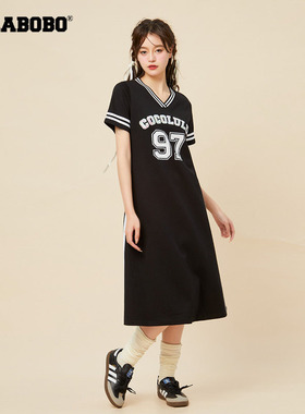 LALABOBO秋季新品百搭撞色字母X型针织短袖连衣身裙|CBCB-WLZY24
