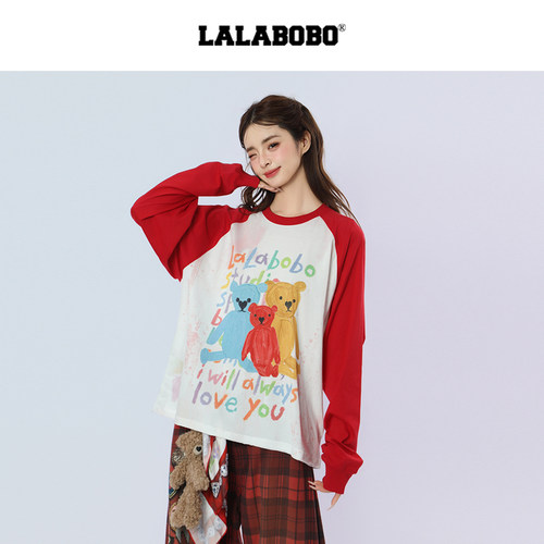 LALABOBO一手长彩色小熊卫T