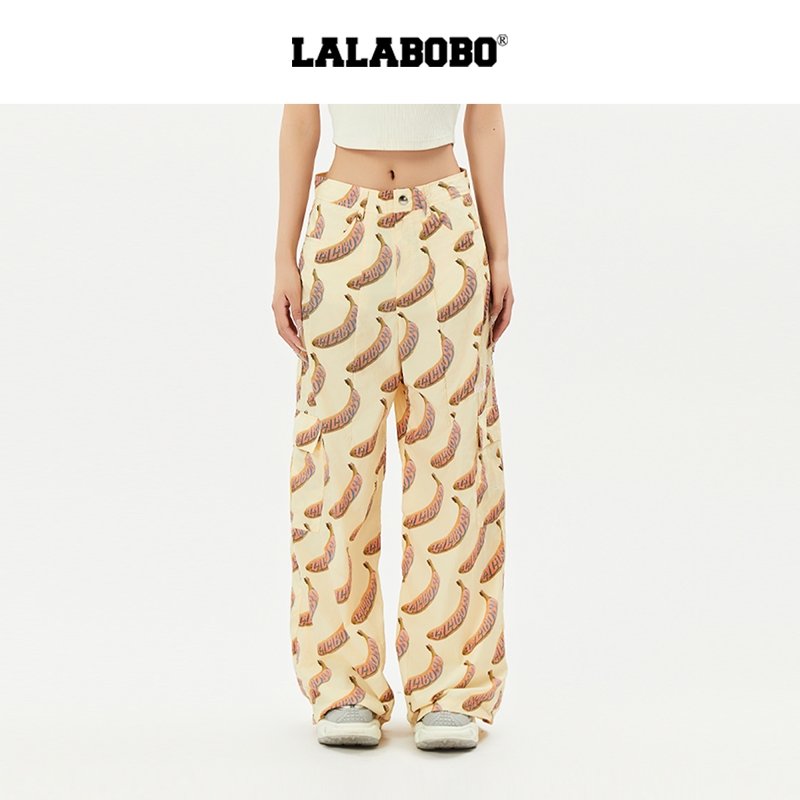 LALABOBO满印香蕉梭织裤