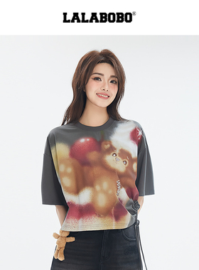 【商场同款】LALABOBO26年T恤夏新款女原创潮牌蛋糕短袖印花上衣