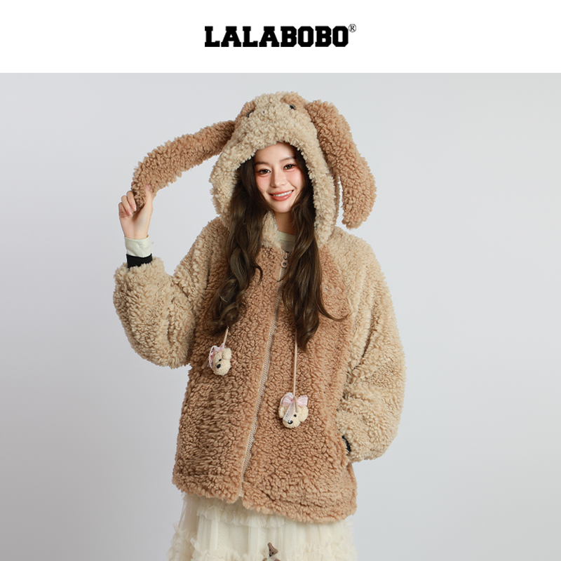 LALABOBO狗耳朵毛绒外套