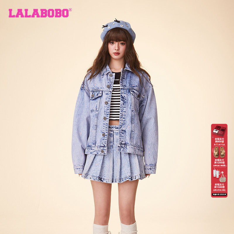 LALABOBO24春松弛感休闲复古风牛仔衣翻领纯棉夹克外套LBDA-WSJW1,女装/女士精品,短外套,淘宝优惠券,粉丝福利购,淘宝优惠卷