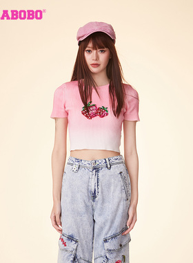 LALABOBO25春季纯棉甜美温柔系骰子水果短袖针织线衫|LBDB-WSTM13