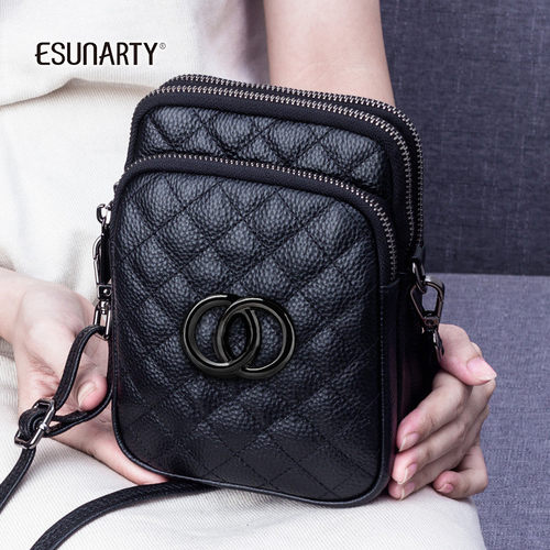 小香风菱格小包包真皮软牛皮竖型