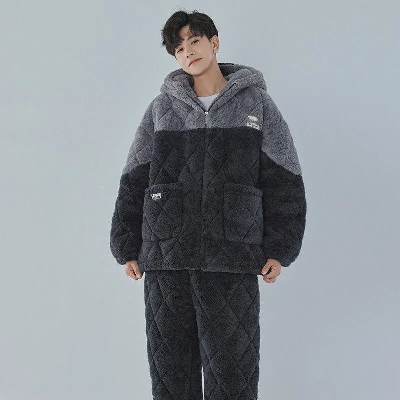 一半故事男士珊瑚绒夹棉加绒加厚