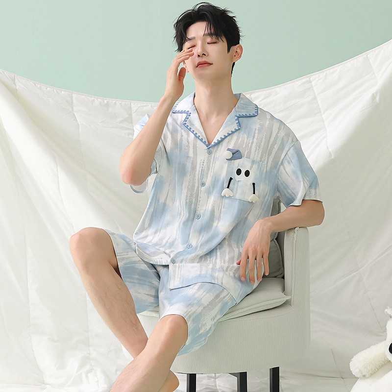 纯棉男士睡衣夏季2026新款卡通青少年短袖短裤大码男生家居服套装