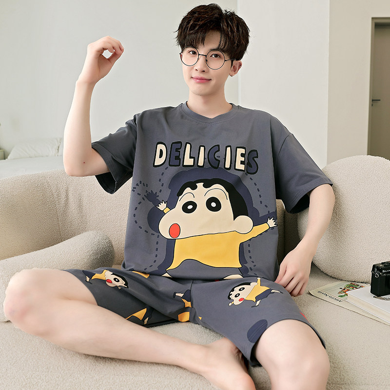 纯棉睡衣男款2026新款夏季薄款卡通青少年短袖短裤大码家居服套装
