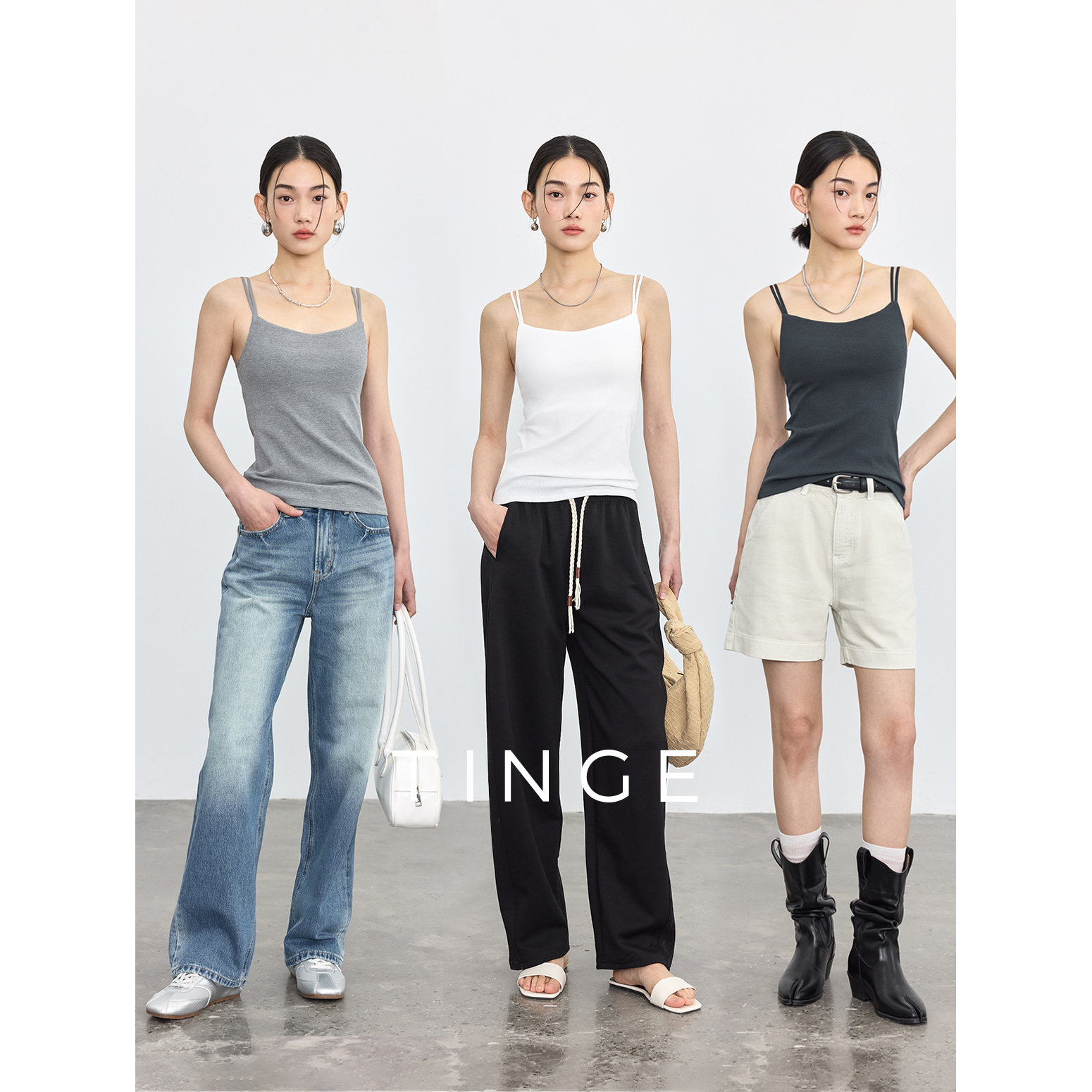 TINGE贴己双肩带浅V型带胸垫托胸美背吊带背心女春夏开叉居家上衣