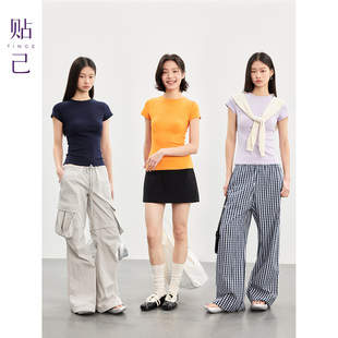 上衣 飞袖 TINGE贴己多巴胺T恤圆领修身 运动女春夏显瘦正肩短袖