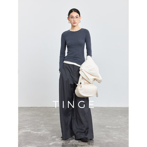 TINGE/贴己叠穿假两件撞色打底衫