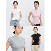 TINGE贴己修身 内搭 2025年新款 显瘦圆领上衣运动短袖 正肩T恤女夏季