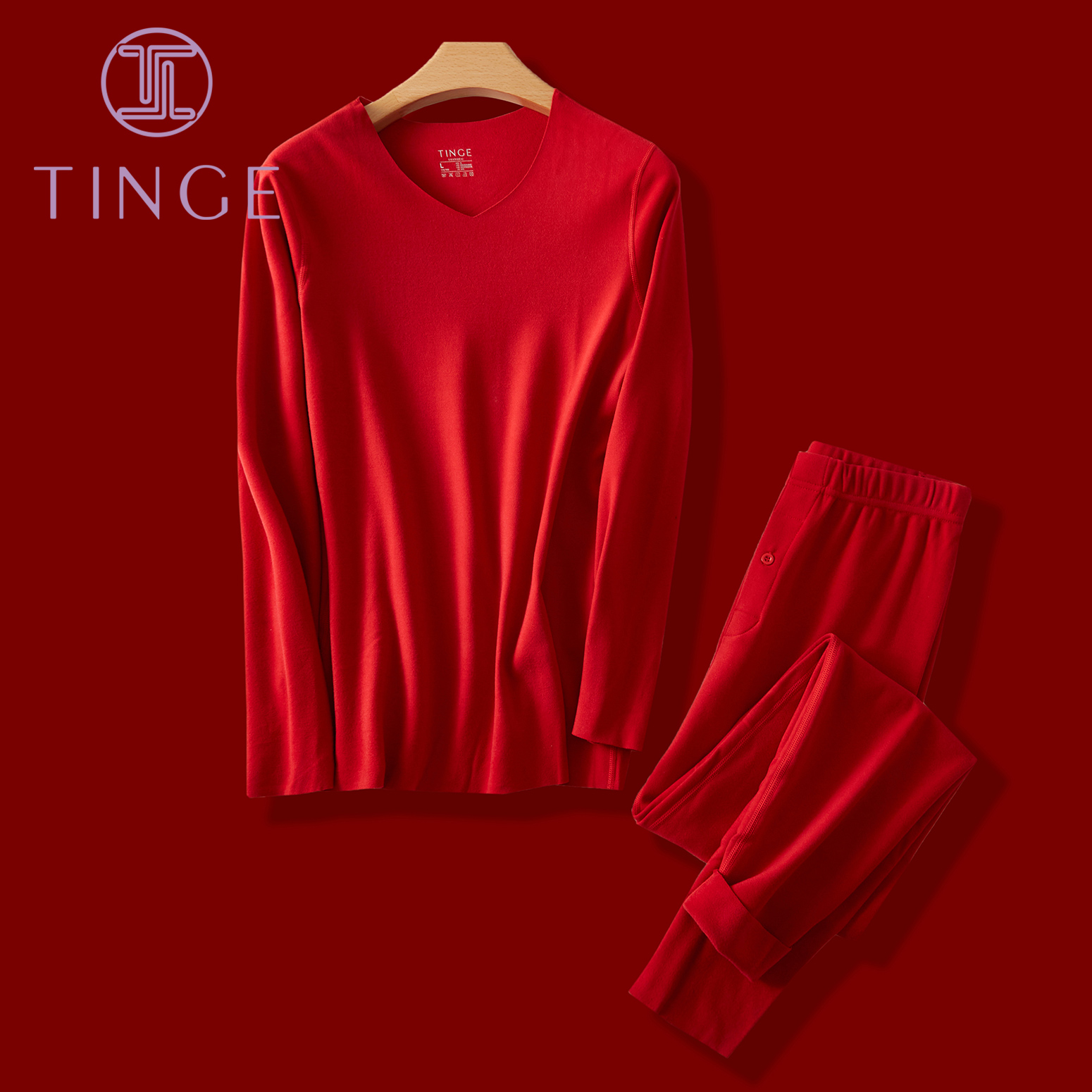 红色双面磨毛内衣套装TINGE情侣