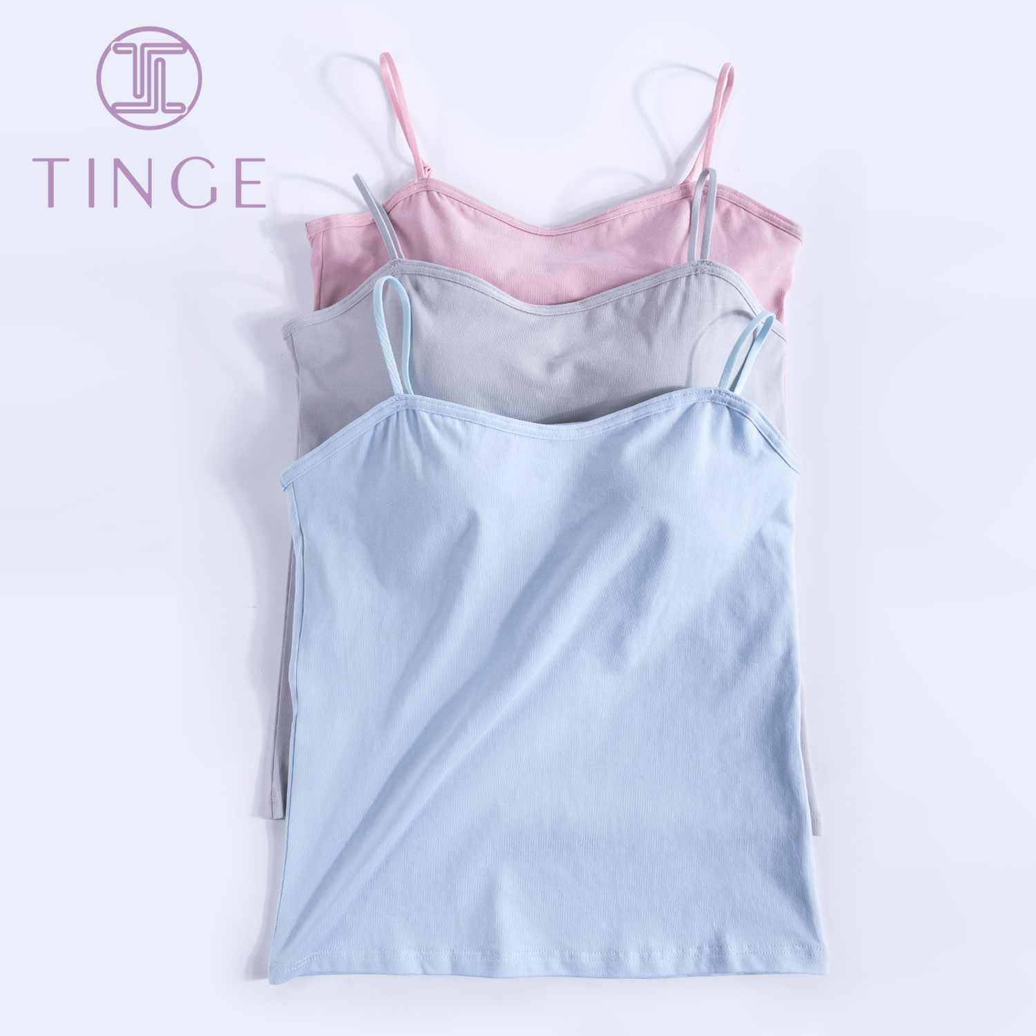 tinge纯棉吊带一体钢圈白色